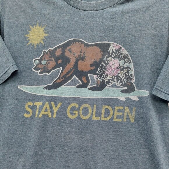California Stay Golden Bear Tee Shirt Blue Bear Swim Shorts Graphic Size Medium - Picture 2 of 6